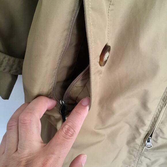 EDDIE BAUER Hooded Trench Coat Fully lined Khaki Sz L - Picture 3 of 11